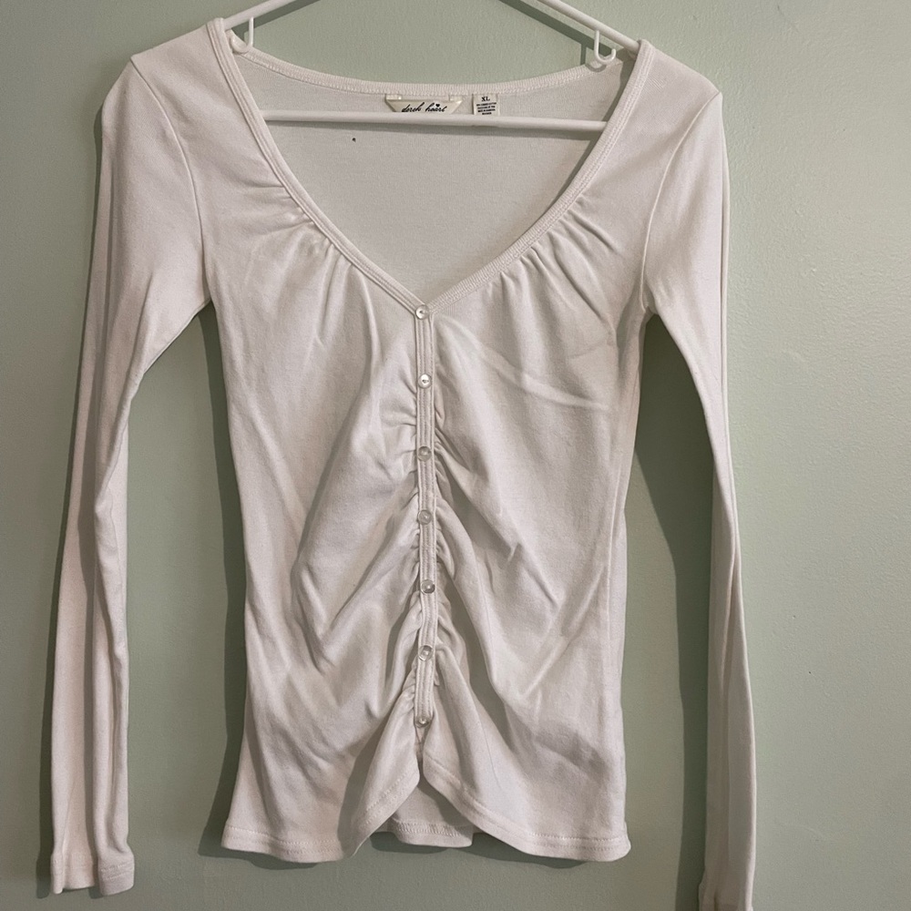 Derek Heart White Ruched Long Sleeve Blouse